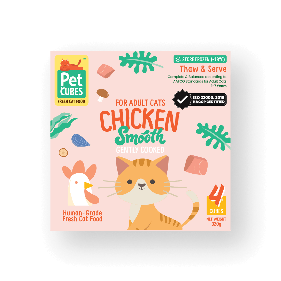 PetCubes Gently Cooked Chicken for Cats (Smooth) - Tray