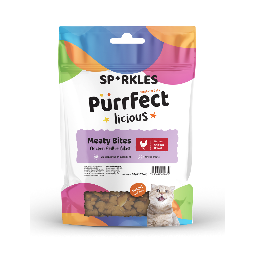 Sparkles Purrfectlicious Meaty Bites Cat Treats – Mini Griller Bites, 50g