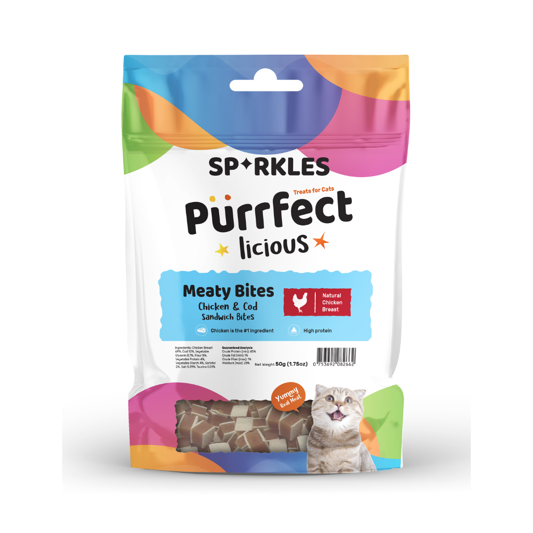 Sparkles Purrfectlicious Meaty Bites Cat Treats – Sandwich Bites, 50g