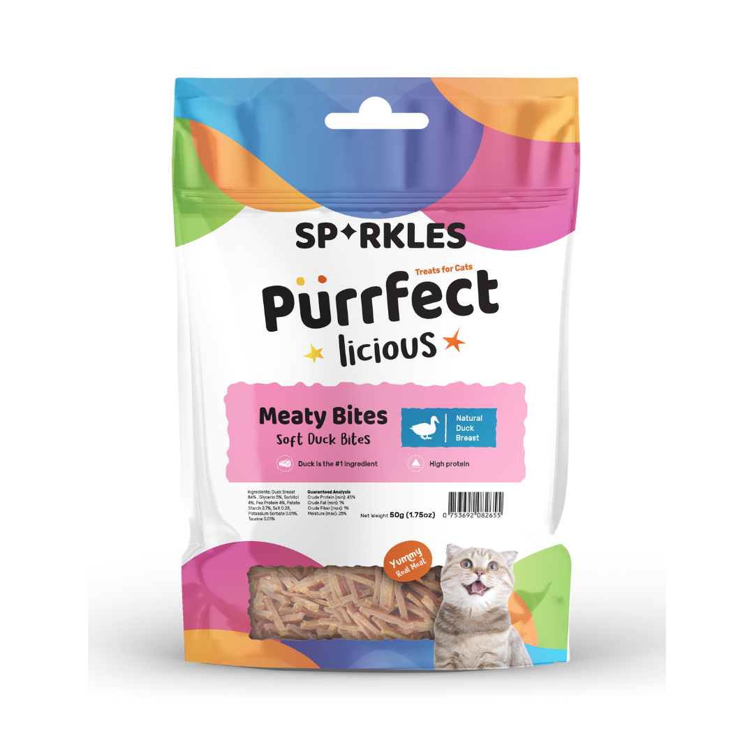 Sparkles Purrfectlicious Meaty Bites Cat Treats Soft Duck Bites 50g Neko Neko