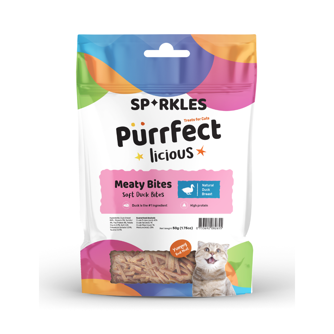 Sparkles Purrfectlicious Meaty Bites Cat Treats β Soft Duck Bites, 50g