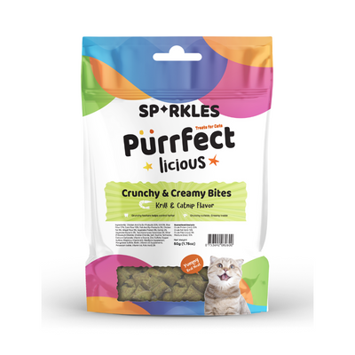Sparkles Purrfectlicious Crunchy & Creamy Bites Cat Treats – Krill & Catnip, 50g