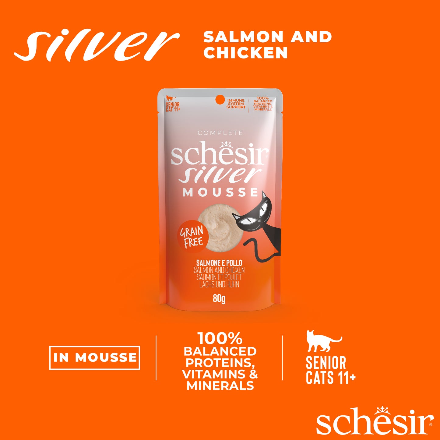 Schesir Silver Velvet Mousse - Salmon and Chicken, 80g