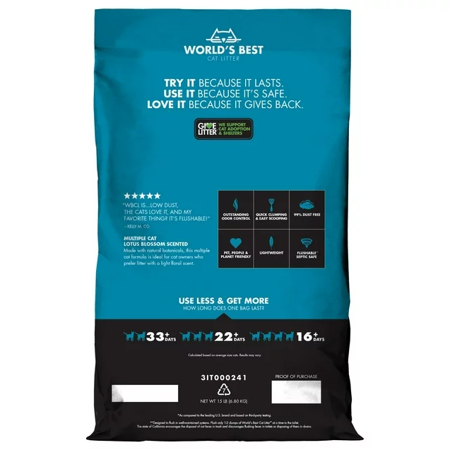 World’s Best Cat Litter Corn Kernel Clumping Cat Litter – Multiple Cat (Lotus Blossom)