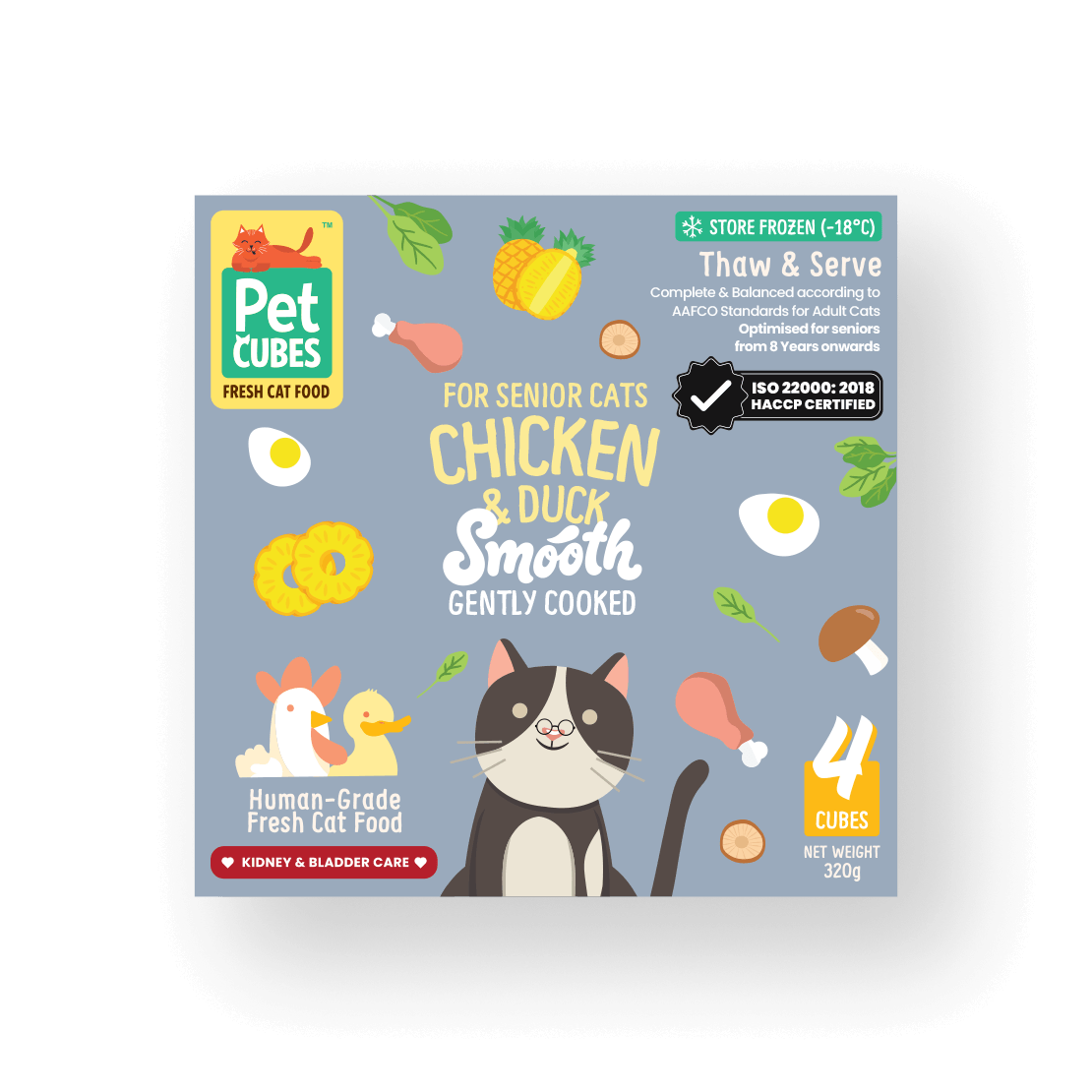 PetCubes Gently Cooked Chicken and Duck for Senior Cats (Smooth) - Tray