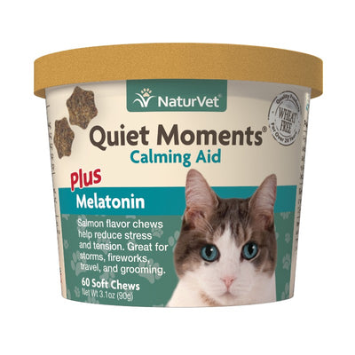 NaturVet Quiet Moments Calming Aid Plus Melatonin Soft Chews for Cats, 60ct