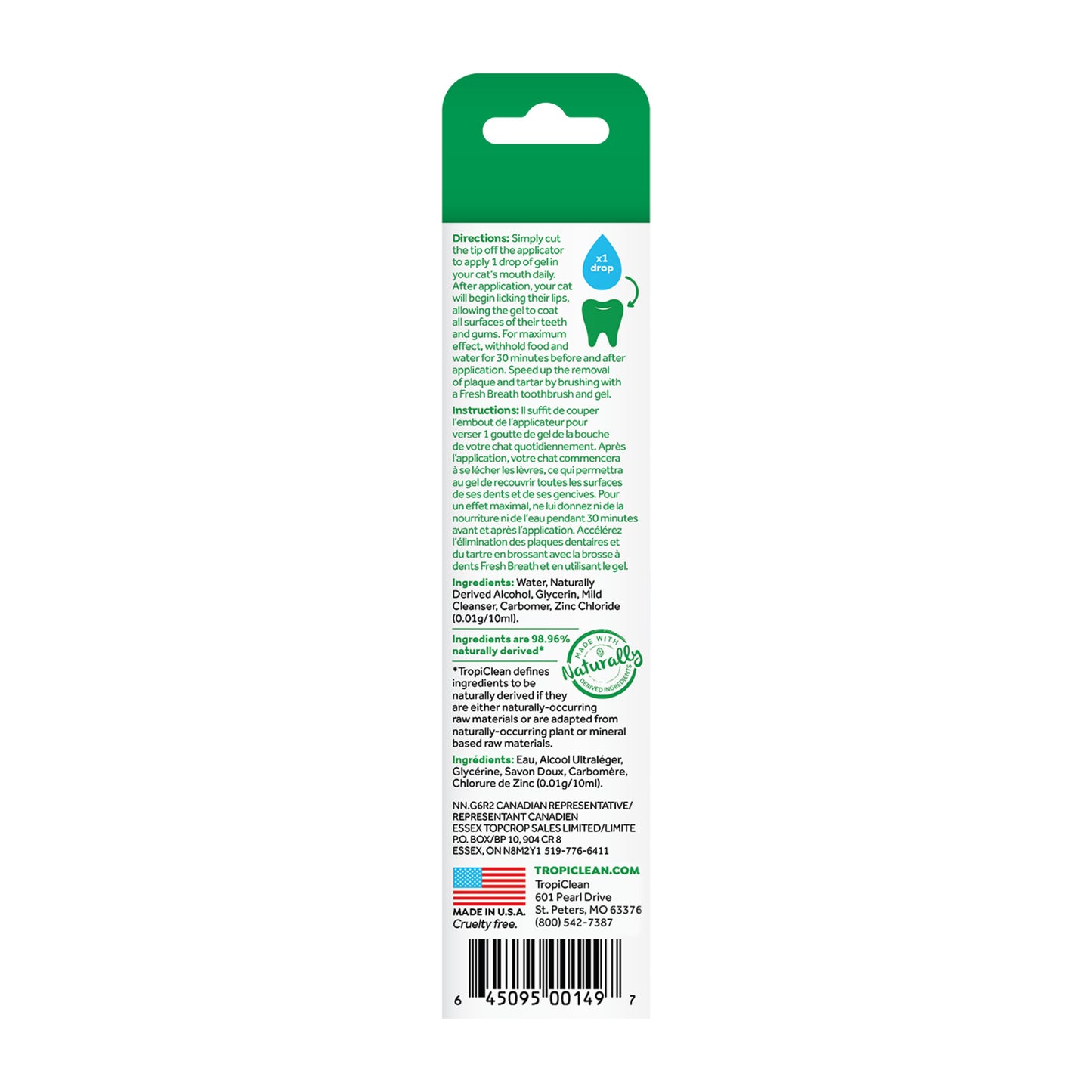 TropiClean Fresh Breath Oral Care Clean Teeth Gel for Cats, 2oz