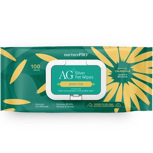 Nurture Pro AG Silver Pet Wipes - Green Tea, 100 Sheets