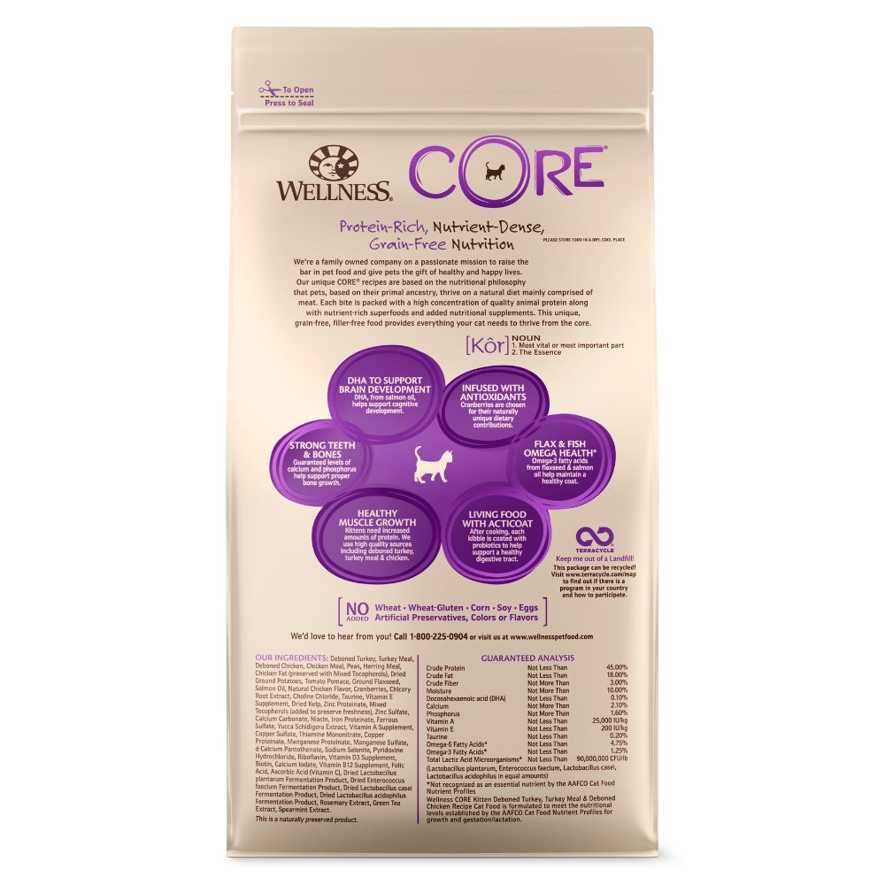 Wellness Core Kitten Deboned Turkey, Turkey Meal & Deboned Chicken Dry Cat Food