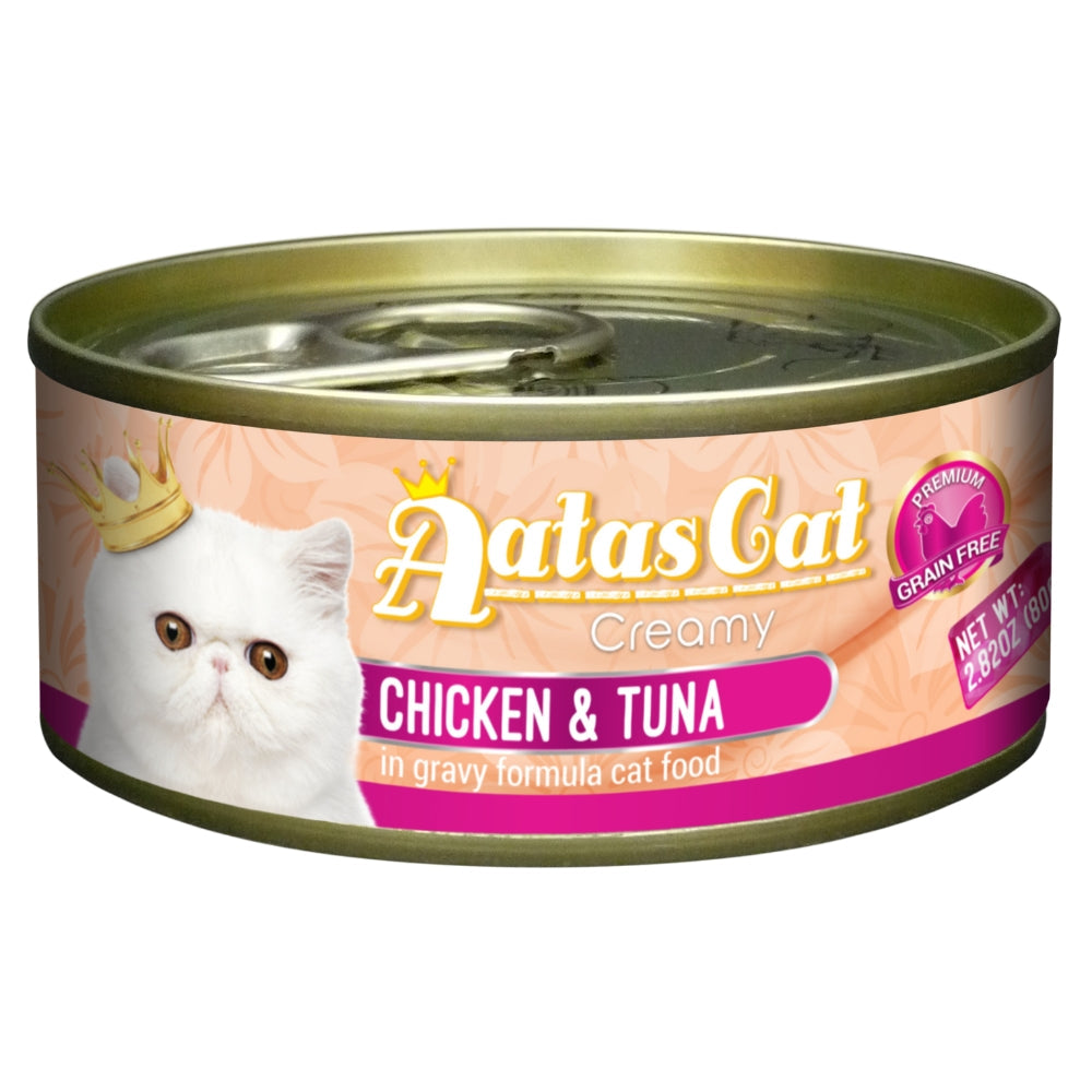 Aatas Cat Creamy Chicken & Tuna in Gravy Cat Canned Food, 80g