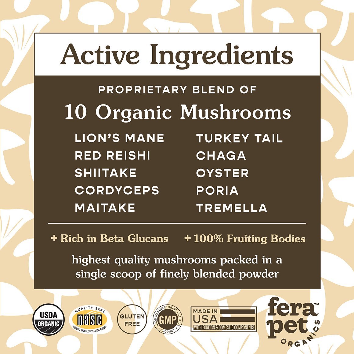 Fera Pet Organics Organic Mushroom Blend for Immune Support, 2.12oz
