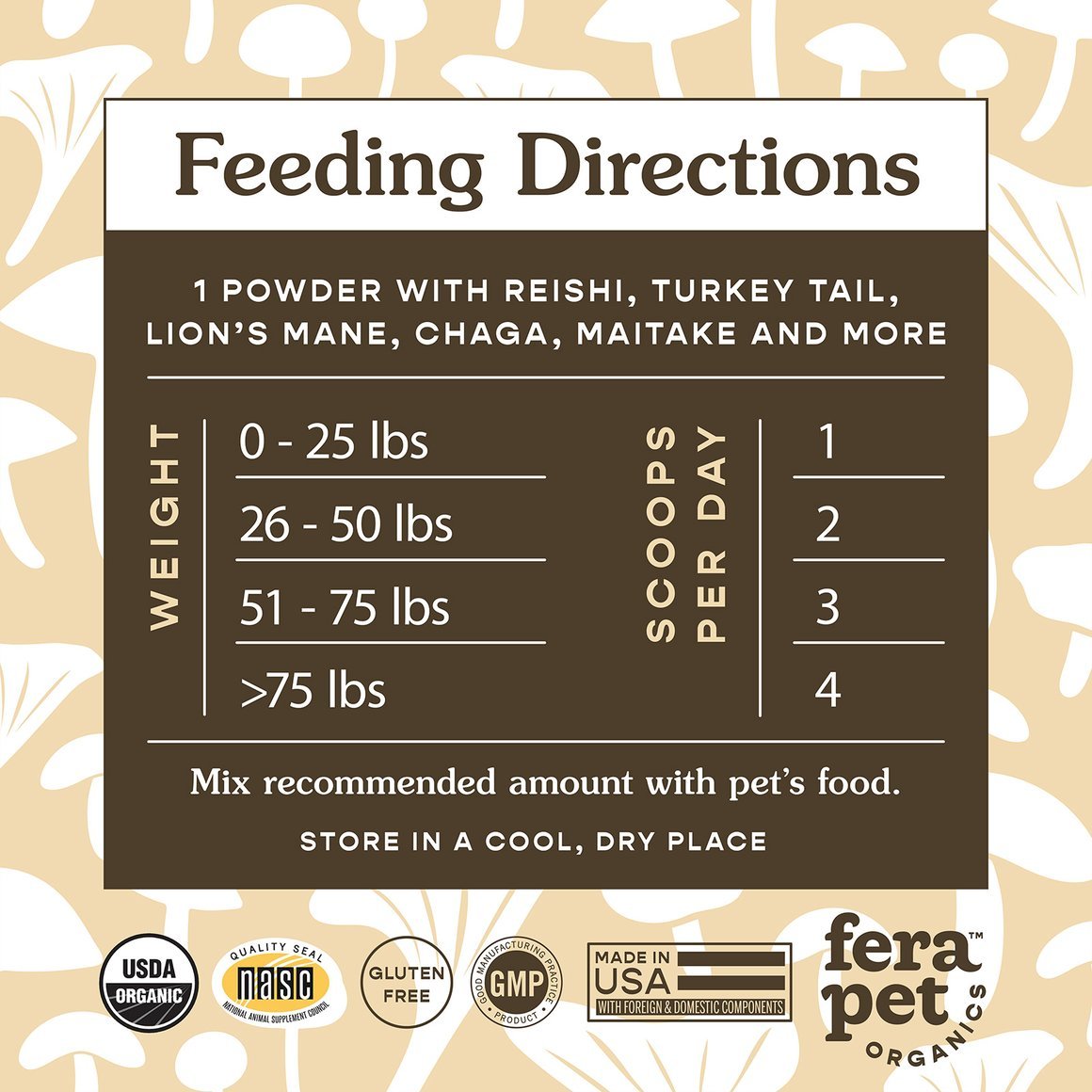 Fera Pet Organics Organic Mushroom Blend for Immune Support, 2.12oz