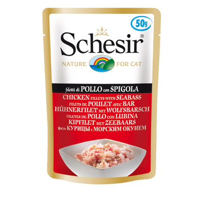 Schesir Chicken Fillets with Seabass Cat Food Pouch, 50g
