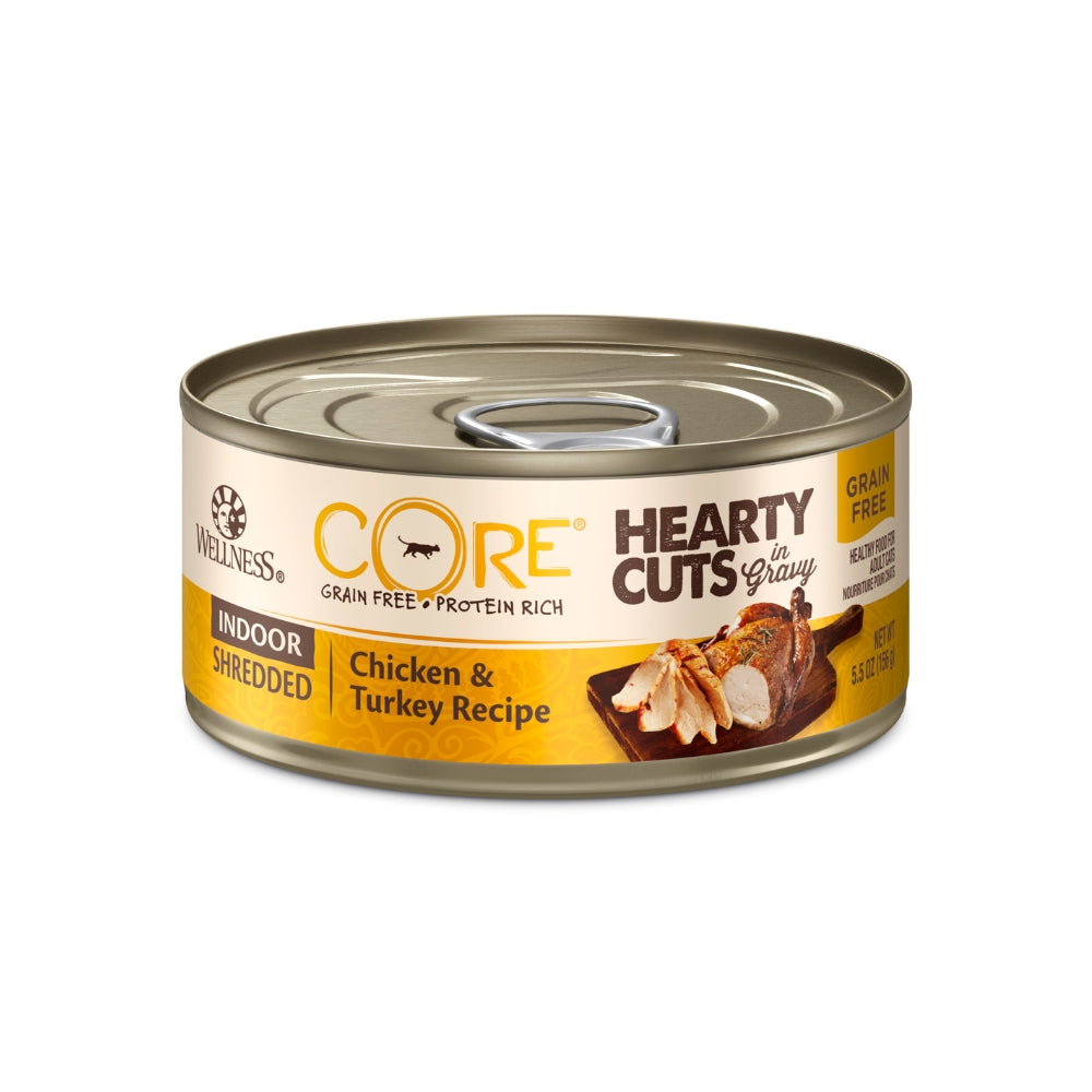 Wellness CORE Hearty Cuts Indoor Shredded Chicken & Turkey Canned Cat Food, 5.5oz