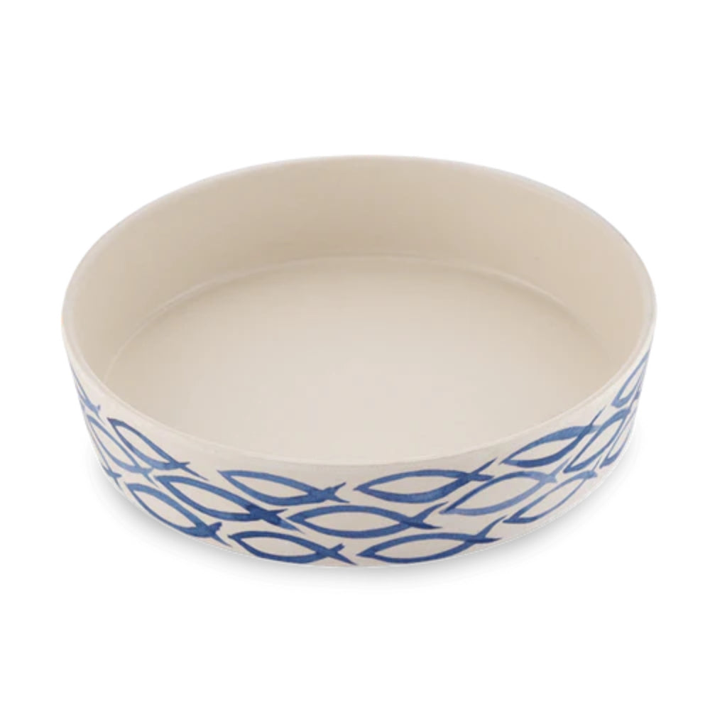 Beco Printed Bamboo Cat Bowl, Gone Fishing