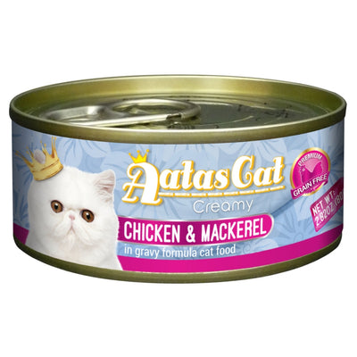 (Carton of 24) Aatas Cat Creamy Chicken & Mackerel in Gravy Cat Canned Food, 80g