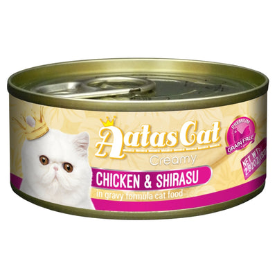 (Carton of 24) Aatas Cat Creamy Chicken & Shirasu in Gravy Cat Canned Food, 80g
