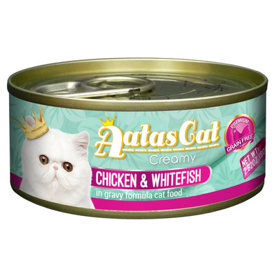 (Carton of 24) Aatas Cat Creamy Chicken & Whitefish in Gravy Cat Canned Food, 80g