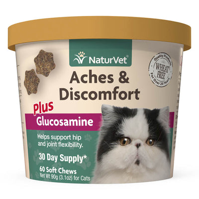 NaturVet Aches & Discomfort Plus Glucosamine Soft Chews for Cats, 60ct