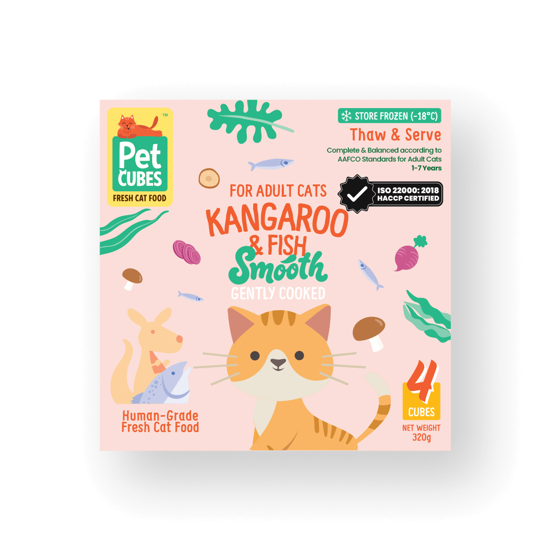 PetCubes Gently Cooked Kangaroo & Fish for Cats (Smooth) - Tray