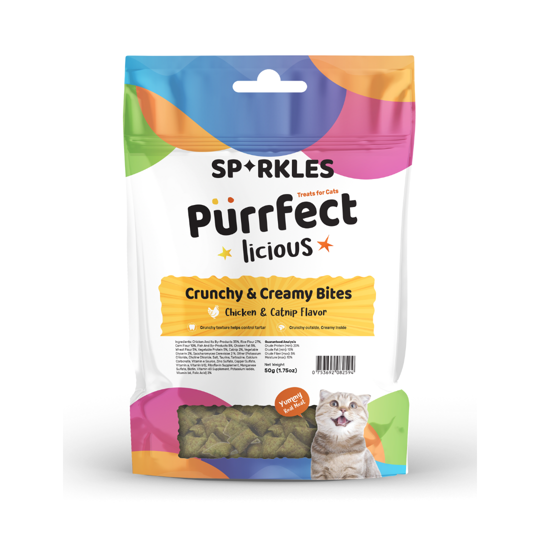 Sparkles Purrfectlicious Crunchy & Creamy Bites Cat Treats – Chicken and Catnip, 50g