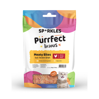 Sparkles Purrfectlicious Meaty Bites Cat Treats – Soft Chicken Strips, 50g