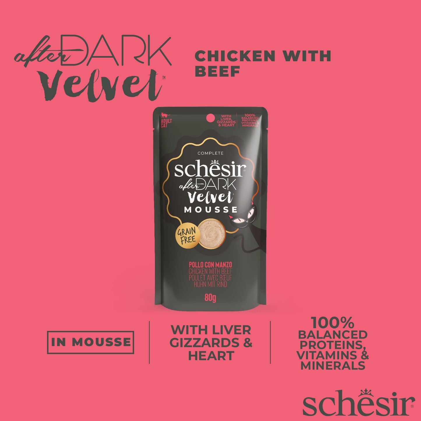 Schesir After Dark Velvet Mousse - Chicken with Beef, 80g