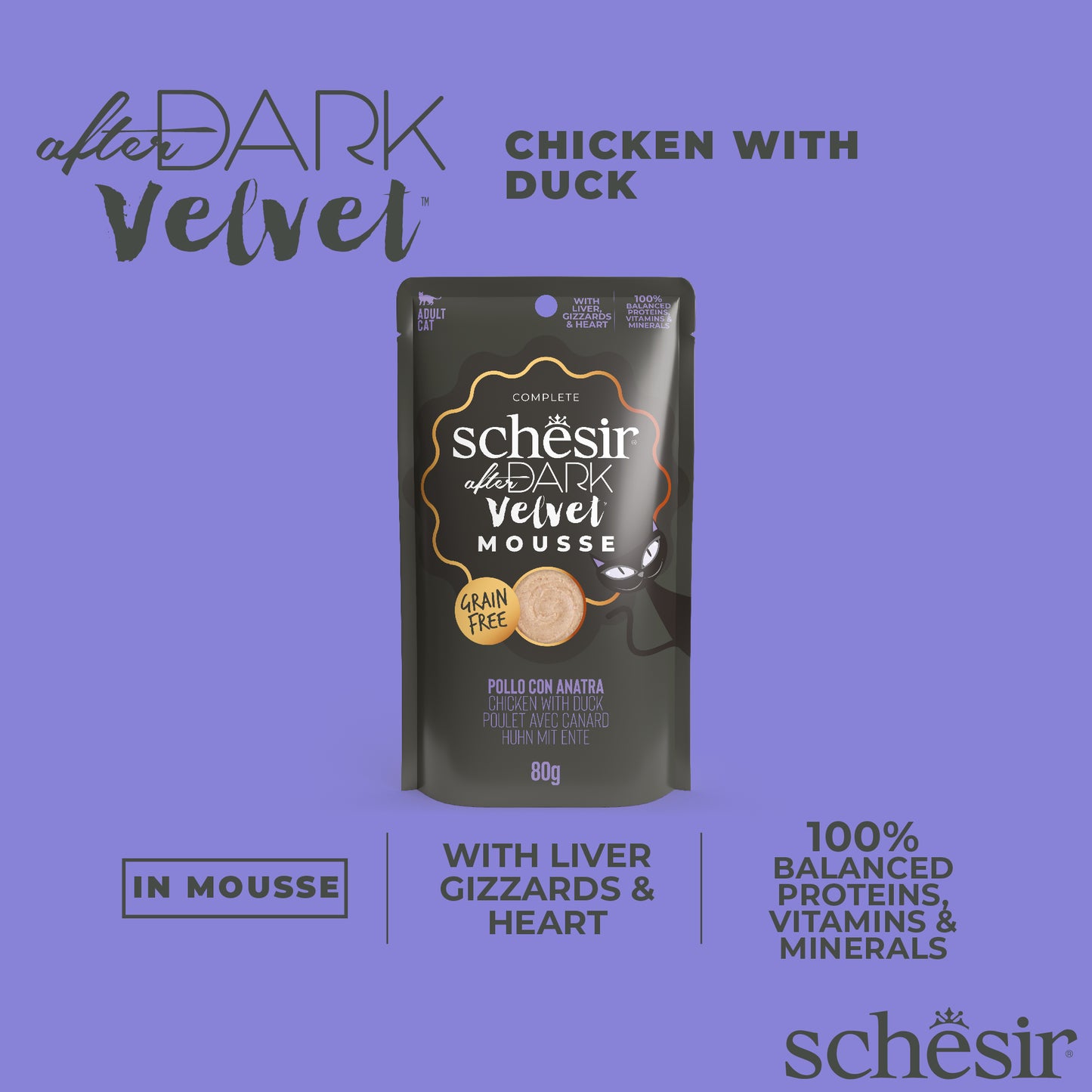 [5% OFF NNC Members] Schesir After Dark Velvet Mousse - Chicken with Duck, 80g