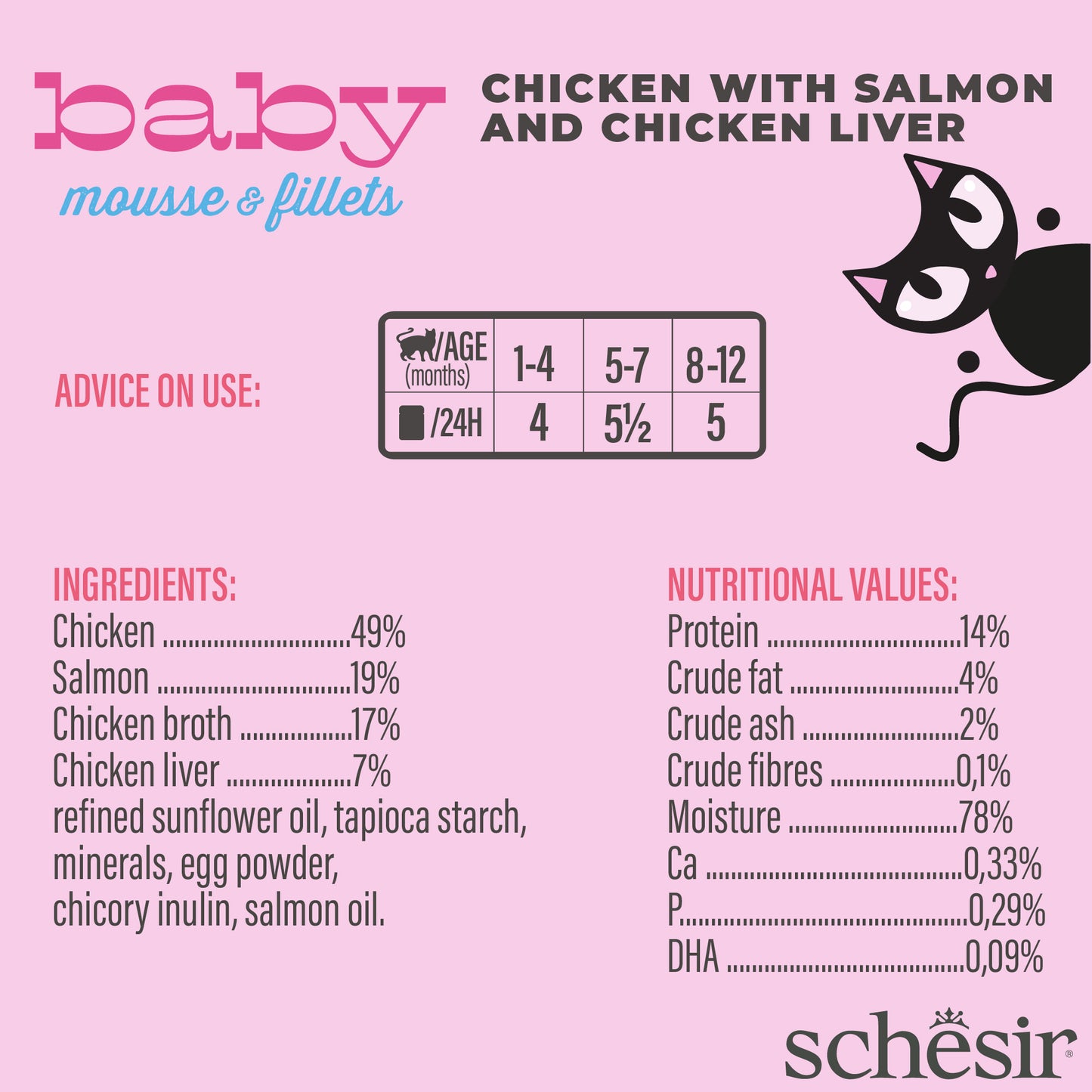 Schesir Baby Mousse & Fillets - Chicken with Salmon & Chicken Liver, 3 x 55g