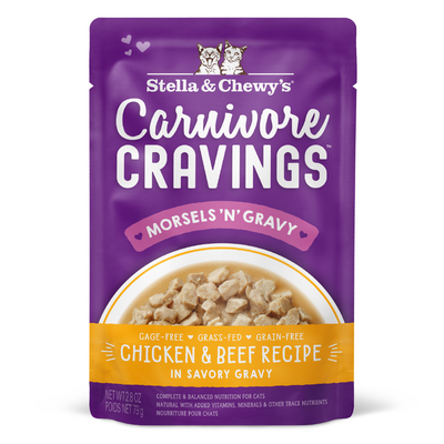 Stella & Chewy’s Carnivore Cravings Morsels’N’Gravy Chicken & Beef Pouch Wet Cat Food, 2.8oz