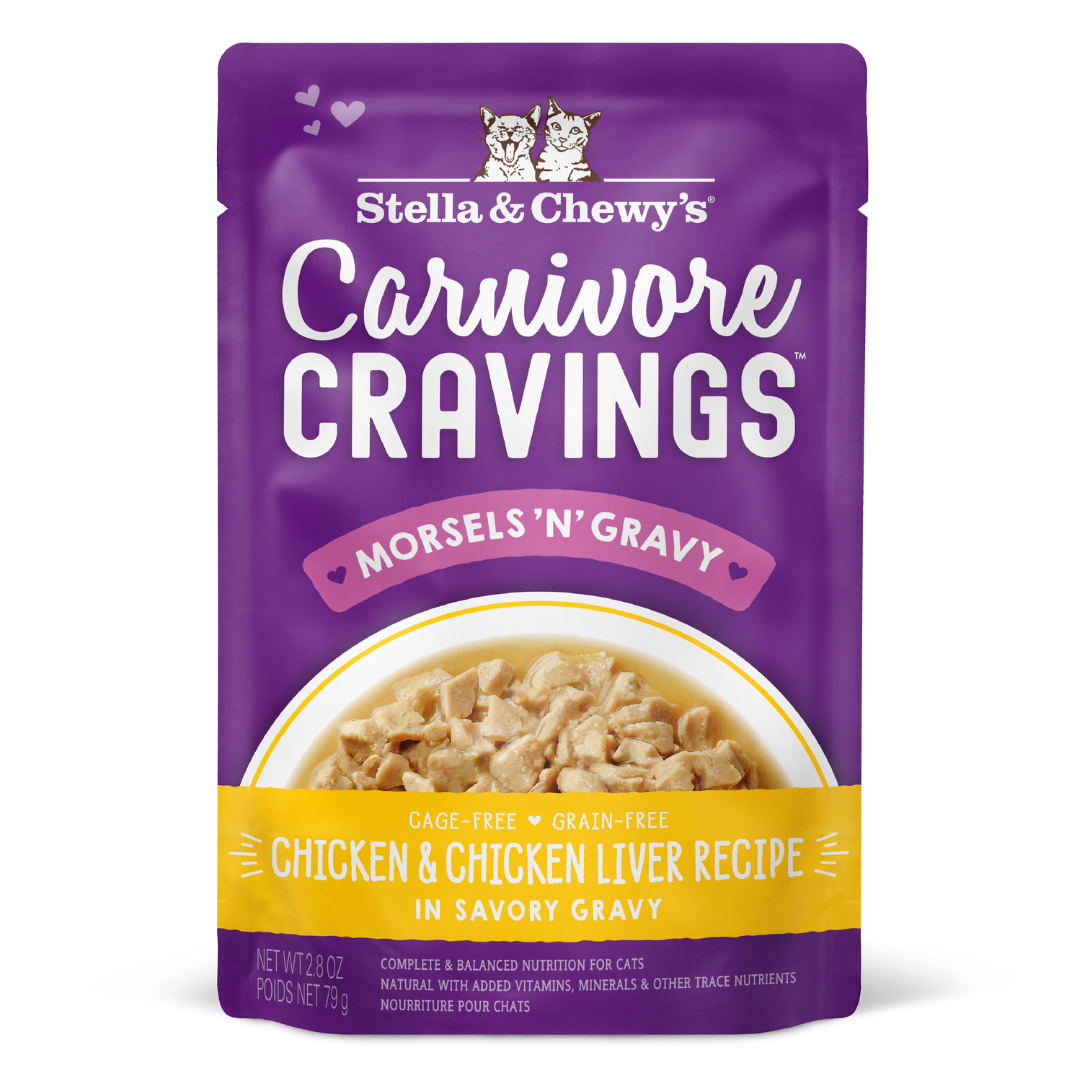 Stella & Chewy’s Carnivore Cravings Morsels’N’Gravy Chicken & Chicken Liver Pouch Wet Cat Food, 2.8oz