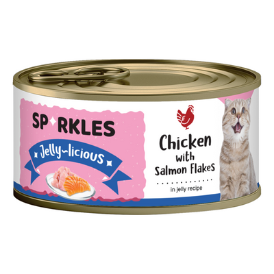 Sparkles Jelly-licious Chicken with Salmon Flakes Canned Wet Cat Food, 80g
