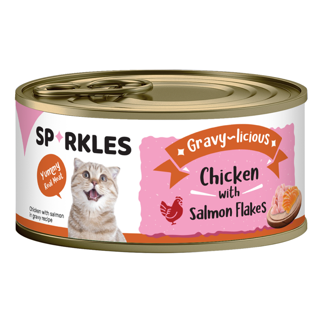 Sparkles Gravy-licious Chicken with Salmon Flakes Canned Wet Cat Food, 80g