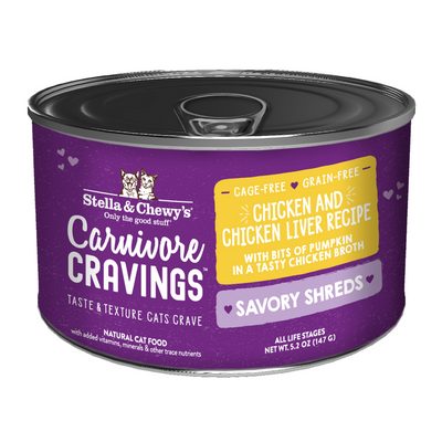 Stella & Chewy’s Carnivore Cravings – Savory Shreds Chicken & Chicken Liver Dinner in Broth 5.2oz