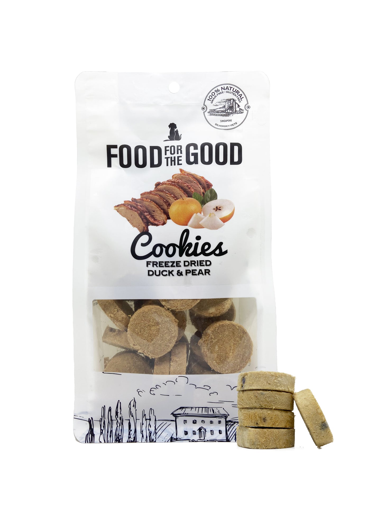 Food for the Good Freeze Dried Cookies Duck & Pear Cat & Dog Treats, 70g