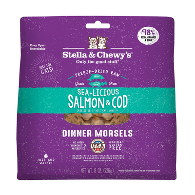 Stella & Chewy’s Dinner Morsels Freeze-Dried Cat Food – Sea-licious Salmon & Cod, 8oz