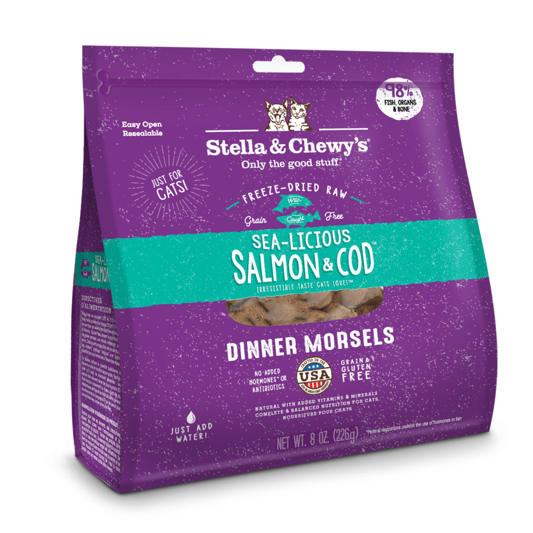 Stella & Chewy’s Dinner Morsels Freeze-Dried Cat Food – Sea-licious Salmon & Cod, 8oz