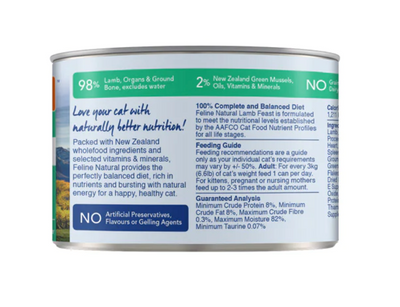 (Carton of 12) Feline Natural Lamb Canned Cat Food, 170g