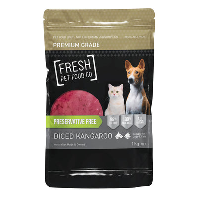 Fresh Pet Food Premium Diced Kangaroo Frozen Raw Food, 1kg