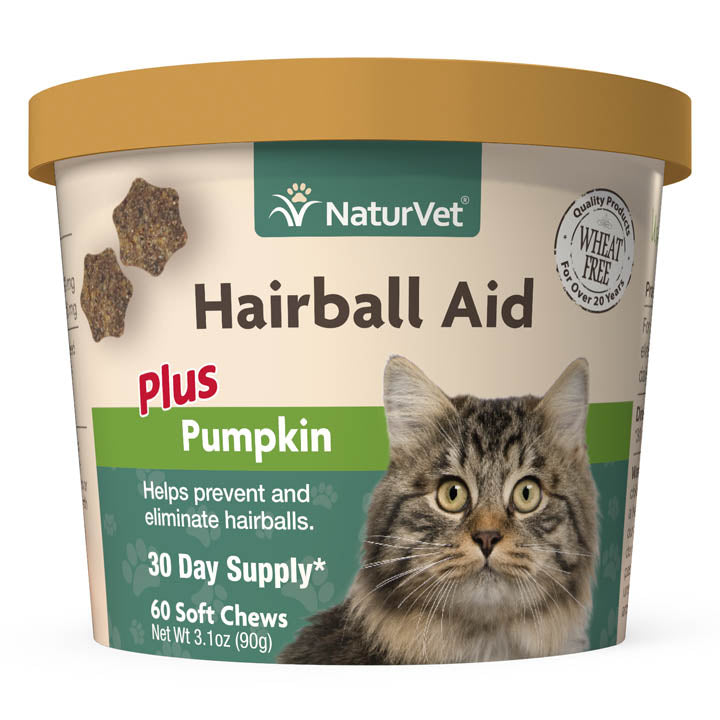 NaturVet Hairball Aid Plus Pumpkin Soft Chews for Cats, 60ct