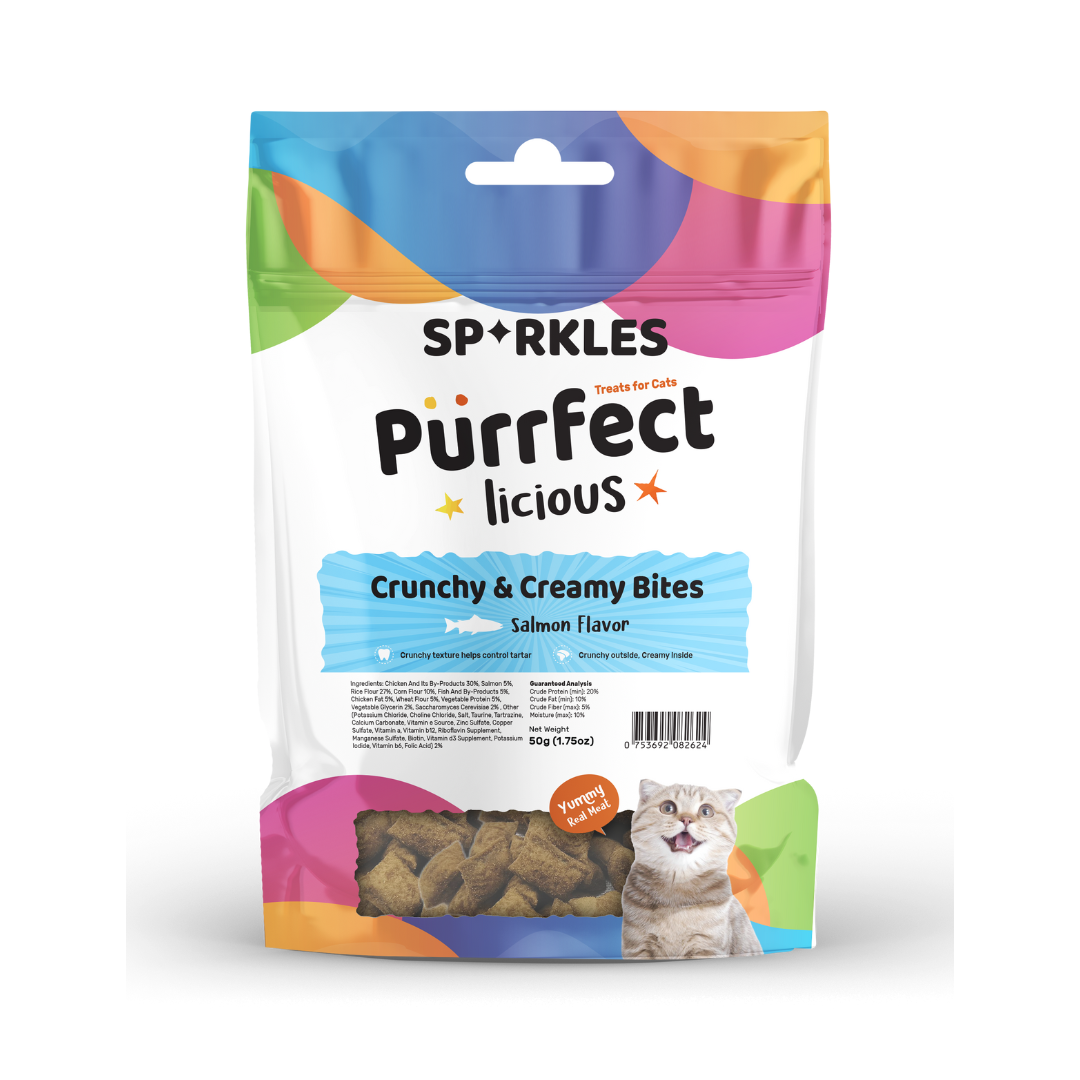 Sparkles Purrfectlicious Crunchy & Creamy Bites Cat Treats – Salmon, 50g
