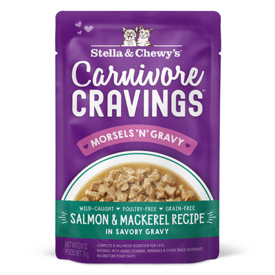 Stella & Chewy’s Carnivore Cravings Morsels’N’Gravy Salmon & Mackerel Pouch Wet Cat Food, 2.8oz