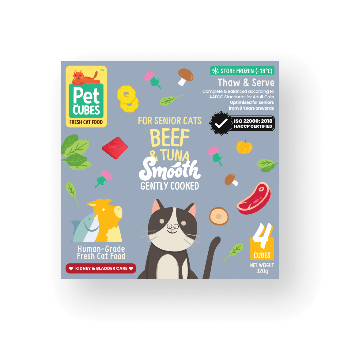 PetCubes Gently Cooked Beef and Tuna for Senior Cats - Tray