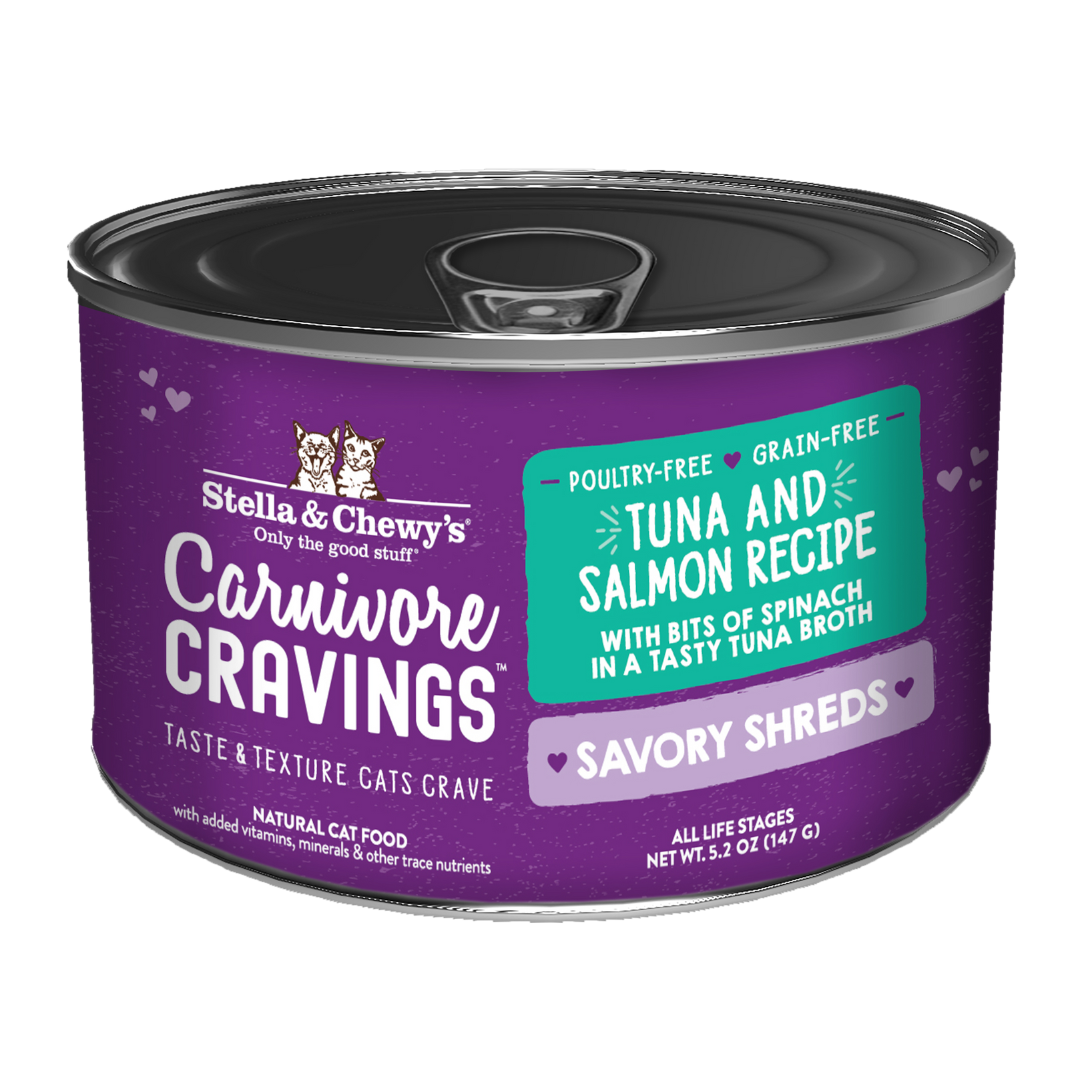 Stella & Chewy’s Carnivore Cravings – Savory Shreds Tuna & Salmon Dinner in Broth 5.2oz