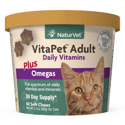 NaturVet VitaPet Adult Daily Vitamins Plus Omegas Soft Chews for Cats, 60ct