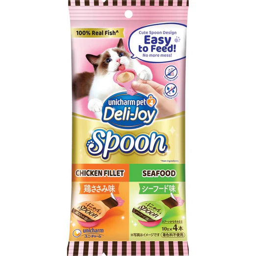 Unicharm Deli-Joy Spoon Chicken Fillet & Seafood Liquid Cat Treats, 40g