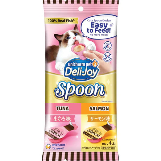 Unicharm Deli-Joy Spoon Tuna & Salmon Liquid Cat Treats, 40g