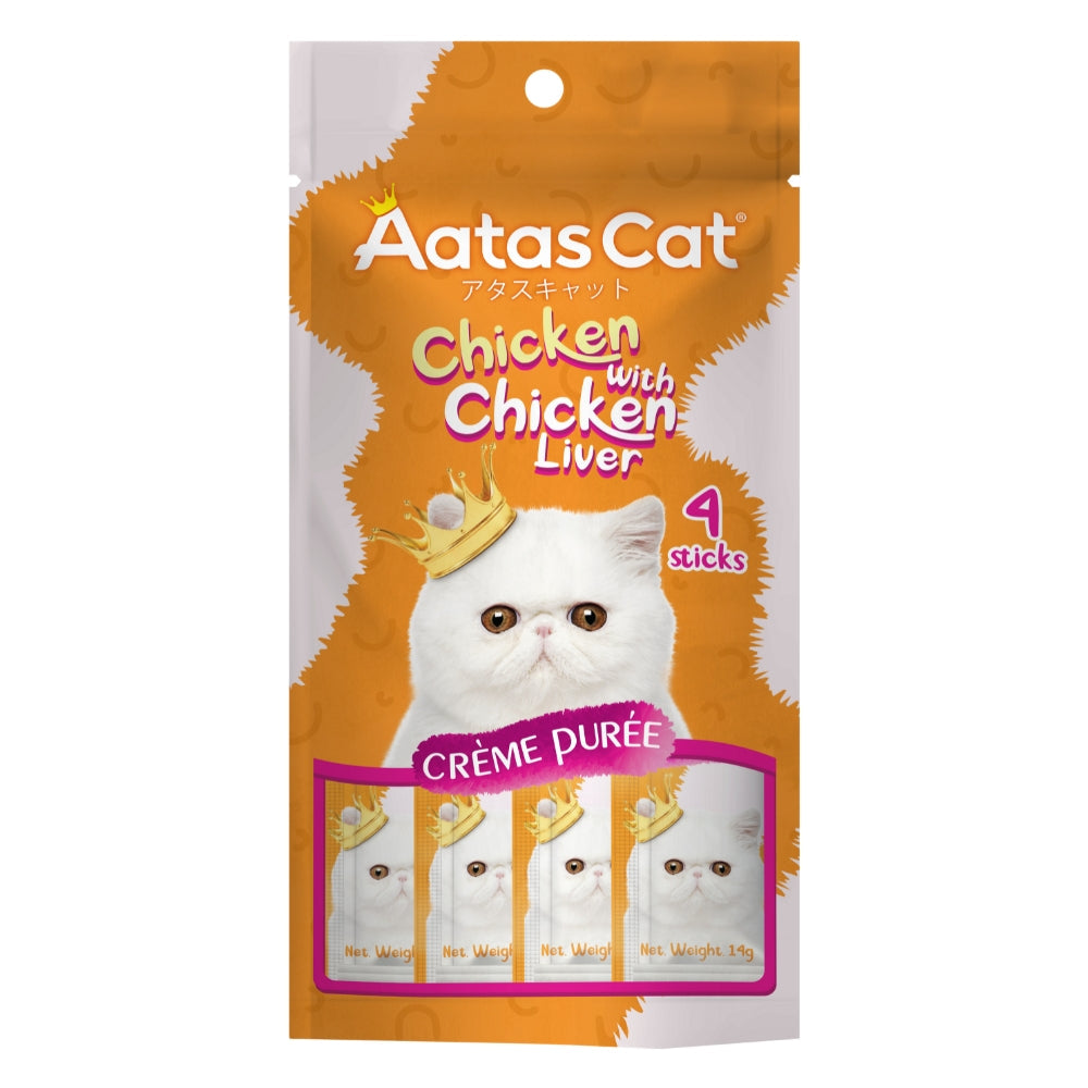 Aatas Cat Crème Purée Chicken with Chicken Liver Cat Treats, 14g