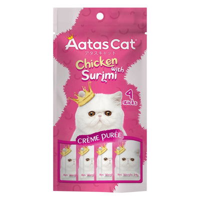 Aatas Cat Crème Purée Chicken with Surimi Cat Treats, 14g