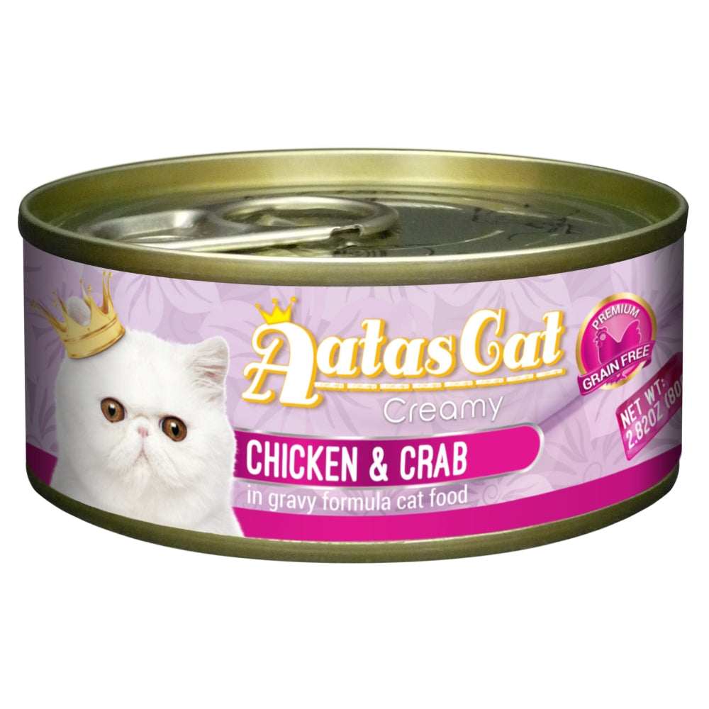 Aatas Cat Creamy Chicken & Crab in Gravy Cat Canned Food, 80g